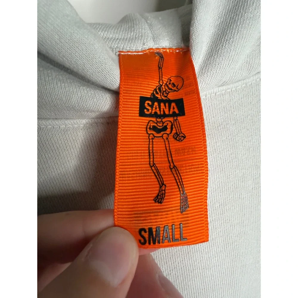 SANA Detroit Skeleton Logo Hoodie Off White Cream Size Small Streetwear Pullover